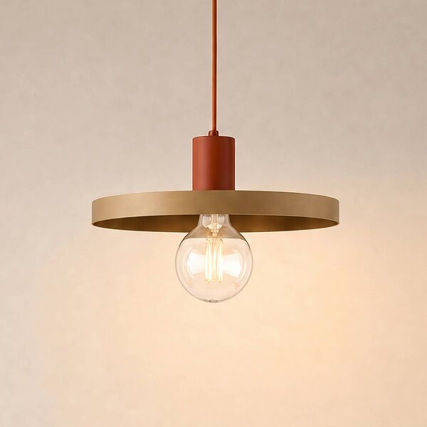 TK Lighting Závěsné světlo Sila, písková/červená, kov, Ø 30 cm, E27, stmívatelný, Krémová / jantar, Obývací pokoj / jídelna, kov, Moderní
