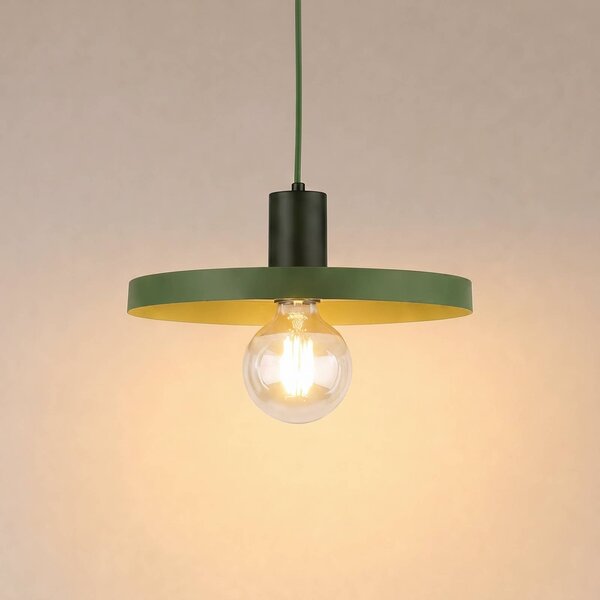 TK Lighting Závěsné světlo Sila, zelené, kovové, Ø 30 cm, E27, stmívatelný, Zelená, Obývací pokoj / jídelna, kov, Moderní