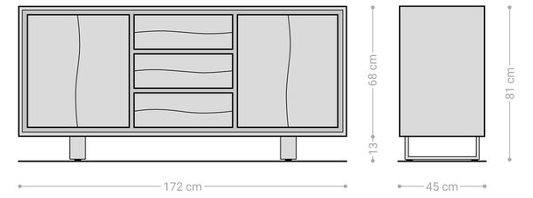 DELIFE Komoda Live-Edge 172 cm akácie hnědá 3 zásuvky 4 dvířka