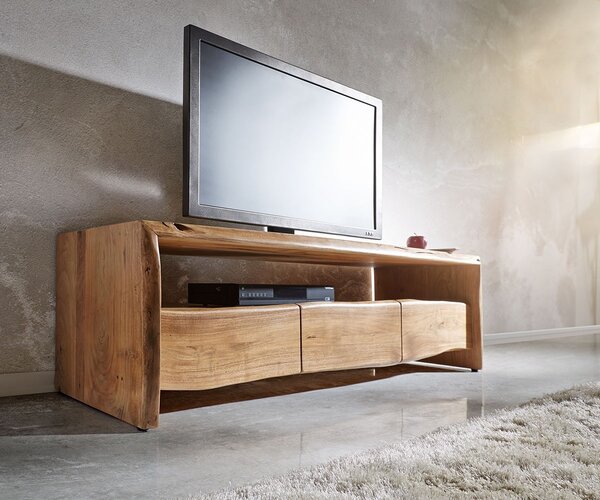 DELIFE TV stolek Live-Edge 145 cm akácie přírodní přihrádka 3 zásuvky