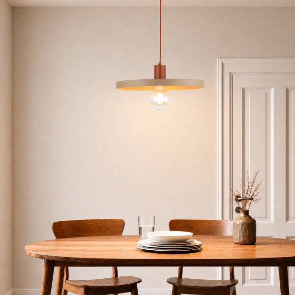 TK Lighting Závěsné světlo Sila, písková/červená, kov, Ø 45 cm, E27, stmívatelný, Krémová / jantar, Obývací pokoj / jídelna, kov, Moderní