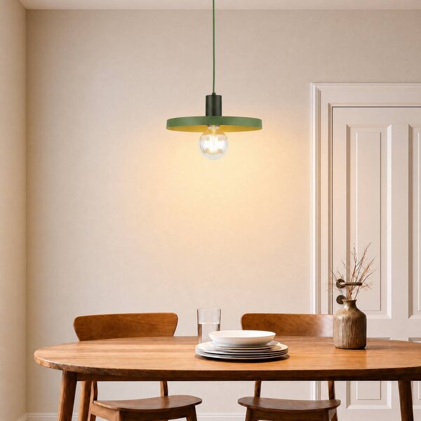 TK Lighting Závěsné světlo Sila, zelené, kovové, Ø 30 cm, E27, stmívatelný, Zelená, Obývací pokoj / jídelna, kov, Moderní