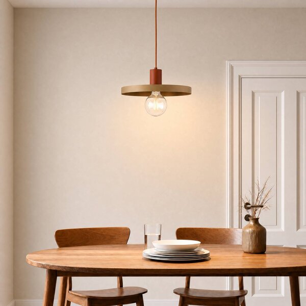 TK Lighting Závěsné světlo Sila, písková/červená, kov, Ø 30 cm, E27, stmívatelný, Krémová / jantar, Obývací pokoj / jídelna, kov, Moderní