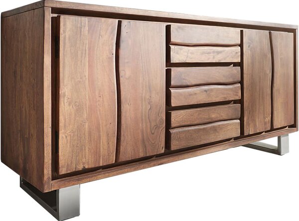 DELIFE Komoda Live-Edge 147 cm akácie hnědá 3 zásuvky 2 dvířka
