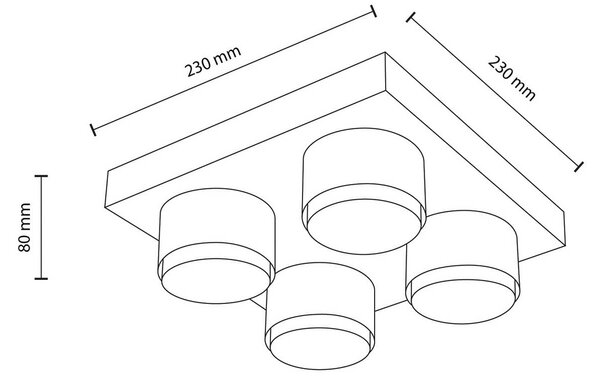TK Lighting Stropní světlo Brix, zelené, délka 23 cm, 4 žárovky, GX53, stmívatelný, Zelená, Obývací pokoj / jídelna, kov, Moderní