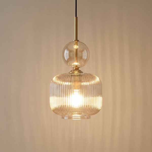 TK Lighting Závěsné světlo Sophia, koňaková/černá, sklo, Ø 15 cm, E14, stmívatelný, Hliník / šedá / zinek, Obývací pokoj / jídelna, Sklo, Moderní