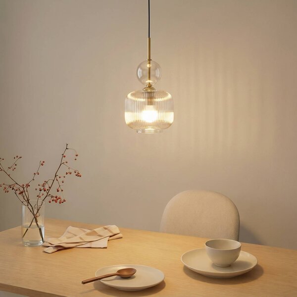 TK Lighting Závěsné světlo Sophia, koňaková/černá, sklo, Ø 15 cm, E14, stmívatelný, Hliník / šedá / zinek, Obývací pokoj / jídelna, Sklo, Moderní
