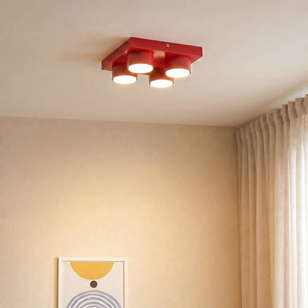 TK Lighting Stropní světlo Brix, červené, délka 23 cm, 4 žárovky, GX53, stmívatelný, Červená, Obývací pokoj / jídelna, kov, Moderní
