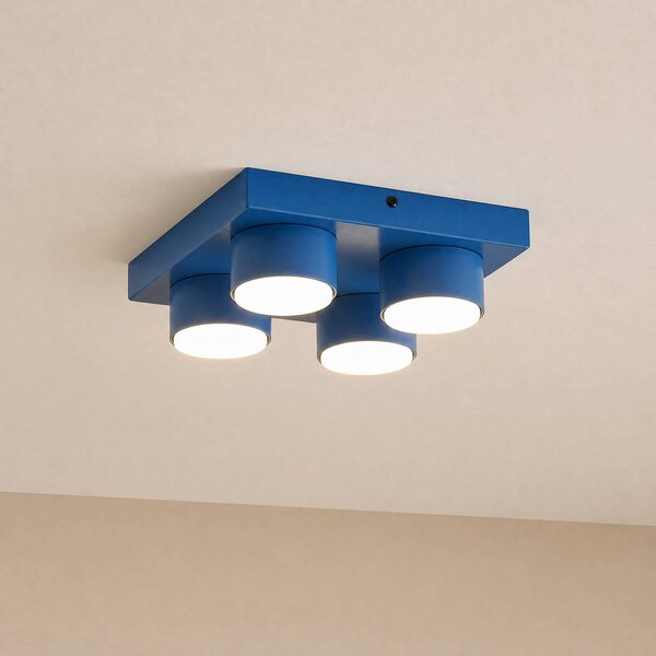 TK Lighting Stropní světlo Brix, modré, délka 23 cm, 4 žárovky, GX53, stmívatelný, Modrá, Obývací pokoj / jídelna, kov, Moderní
