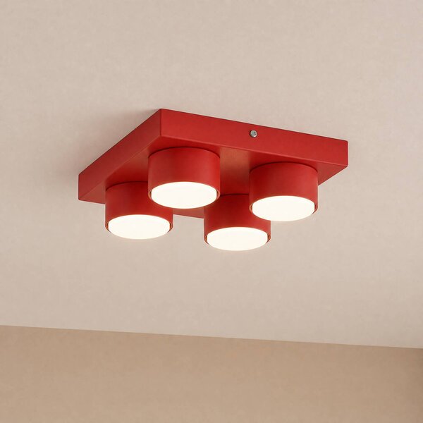 TK Lighting Stropní světlo Brix, červené, délka 23 cm, 4 žárovky, GX53, stmívatelný, Červená, Obývací pokoj / jídelna, kov, Moderní