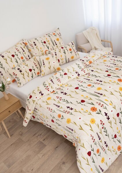 MK Lůžkoviny Mikroplyšové povlečení Exclusive – Rozkvetlá louka přírodní 140 × 200 cm, 70 x 90 cm