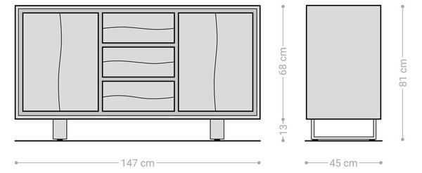 DELIFE Komoda Live-Edge 147 cm akácie hnědá 3 zásuvky 2 dvířka