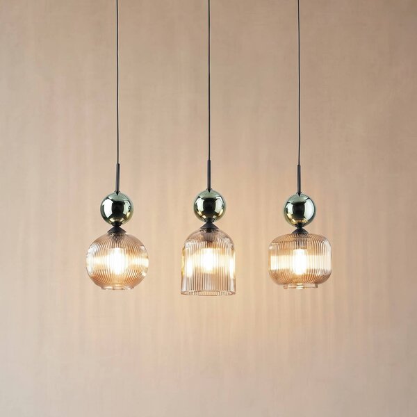 TK Lighting Závěsné světlo Sophia, 3 žárovky, koňaková/zelená, délka 65 cm, E14, stmívatelný, Zelená, Obývací pokoj / jídelna, Sklo, Moderní