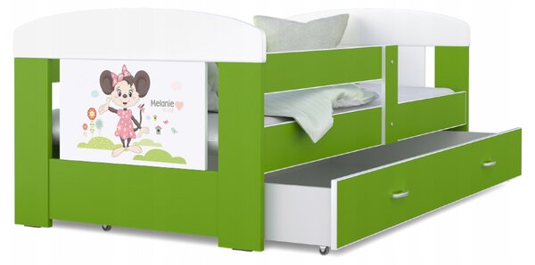 Dětská postel 180 x 80 cm FILIP ZELENA vzor MINIE Rozměry postele: 180x80 cm