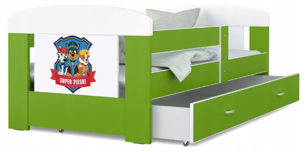 Dětská postel 180 x 80 cm FILIP ZELENA vzor SUPER PSI Rozměry postele: 180x80 cm
