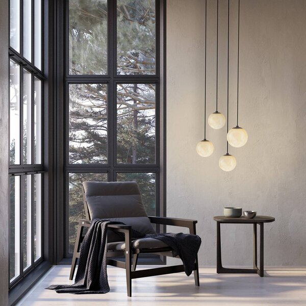 Molto Luce LED závěsné světlo ARE, černé, alabastr, Ø 8 cm, DALI, stmívatelný, Černá, Obývací pokoj / jídelna, Kámen, Moderní, Koule
