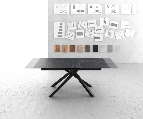DELIFE Jídelní stůl Edge 180-220x90cm keramika Laminam®Nero Greco antracitová křížová podnož obdélníkový černý rozkládací