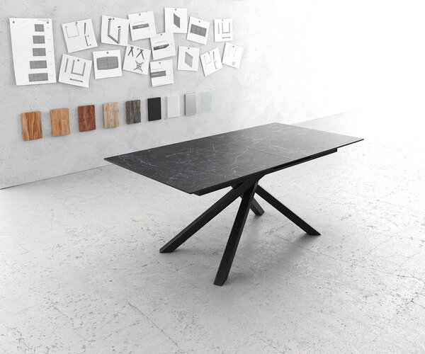 DELIFE Jídelní stůl Edge 180-220x90cm keramika Laminam®Nero Greco antracitová křížová podnož obdélníkový černý rozkládací