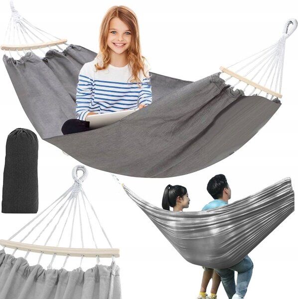 Houpací síť s tyčí Verk Group šedá, nosnost 200 kg, 340 x 150 cm