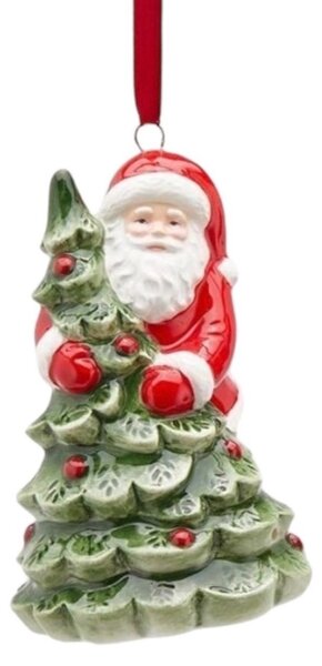 Dům Vánoc Keramická ozdoba na stromeček Santa se stromkem 10 cm