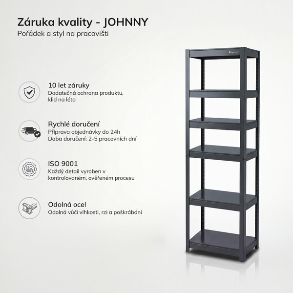 Kovový úzký regál antracitový: JOHNNY, 1800 x 450 x 420 mm