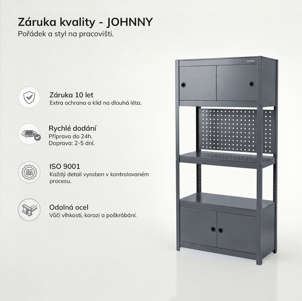 Kovový regál se skříňkami antracitový: JOHNNY, 1800 x 800 x 420 mm