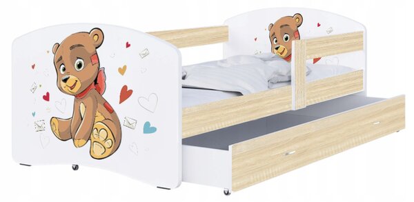 Dětská postel LUKI se šuplíkem DUB SONOMA 160x80 vzor MEDVÍDEK