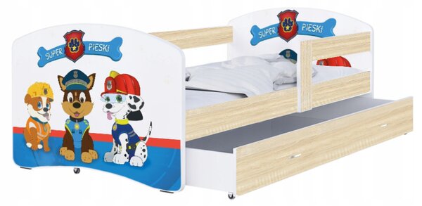 Dětská postel LUKI se šuplíkem DUB SONOMA 160x80 vzor SUPER PSI