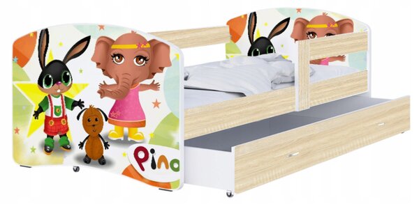 Dětská postel LUKI se šuplíkem DUB SONOMA 160x80 vzor ZVÍŘATKA