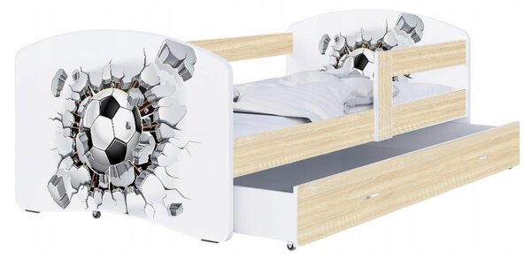 Dětská postel LUKI se šuplíkem DUB SONOMA 160x80 vzor FOTBAL 2
