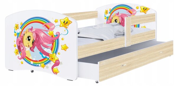 Dětská postel LUKI se šuplíkem DUB SONOMA 160x80 vzor PONÍK