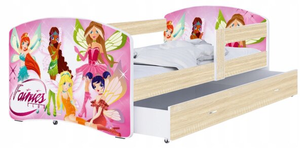 Dětská postel LUKI se šuplíkem DUB SONOMA 160x80 vzor VÍLY