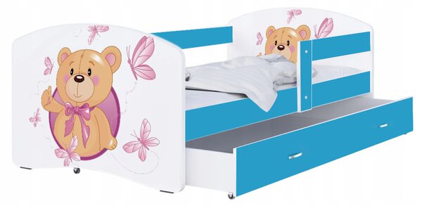 Dětská postel LUKI se šuplíkem MODRÁ 160x80 cm vzor MEDVÍDEK 2