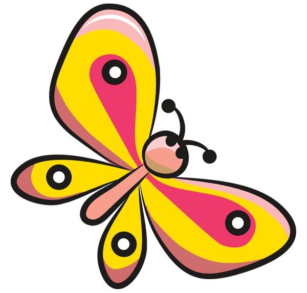 Nálepka na zeď pro děti Žluto-růžový motýlek Velikost: 10 x 10 cm