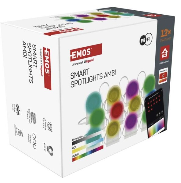 EMOS GoSmart LED bodové svítidlo – řetěz 255 cm, 12 dílů, 7 W, RGBIC+CCT, stmívatelné, WiFi 1555015000