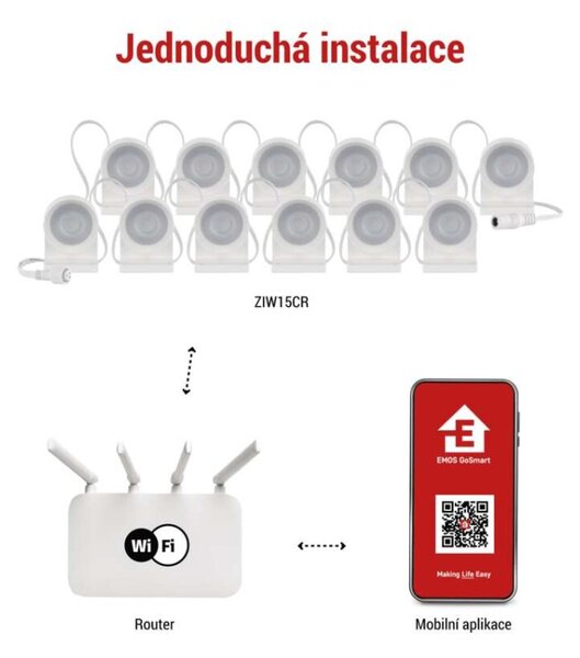 EMOS GoSmart LED bodové svítidlo – řetěz 255 cm, 12 dílů, 7 W, RGBIC+CCT, stmívatelné, WiFi 1555015000