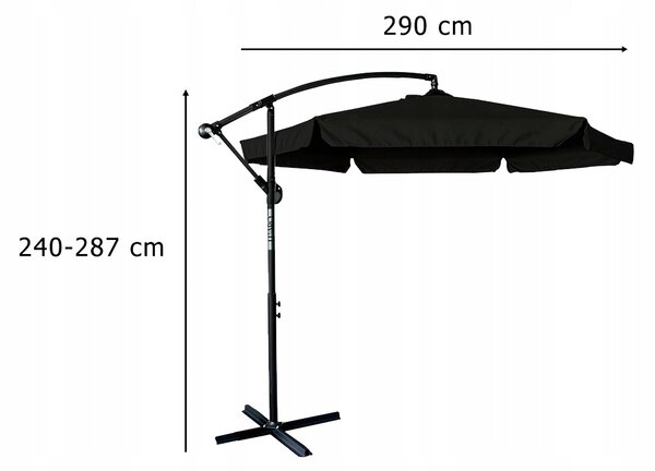KIK KX3313 Slunečník s boční nohou 290 cm černý