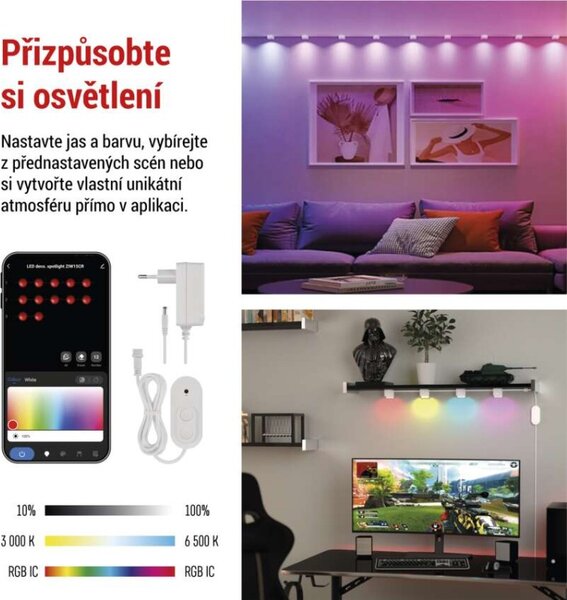 EMOS GoSmart LED bodové svítidlo – řetěz 255 cm, 12 dílů, 7 W, RGBIC+CCT, stmívatelné, WiFi 1555015000