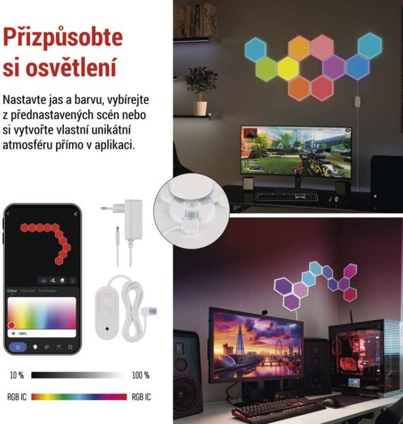 EMOS GoSmart LED svítidlo Hexagon, 10 dílů, 19 W, RGB, stmívatelné, WiFi 1555022000