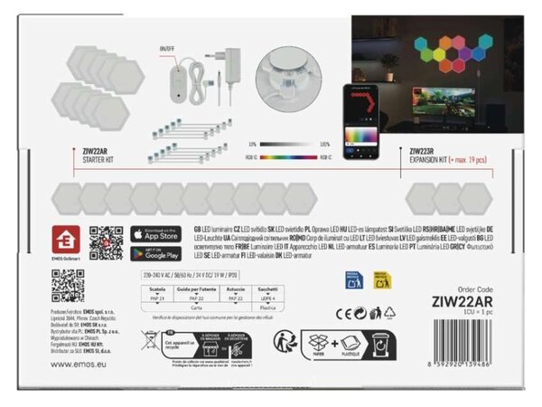 EMOS GoSmart LED svítidlo Hexagon, 10 dílů, 19 W, RGB, stmívatelné, WiFi 1555022000