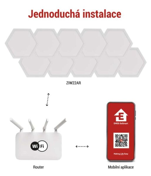 EMOS GoSmart LED svítidlo Hexagon, 10 dílů, 19 W, RGB, stmívatelné, WiFi 1555022000