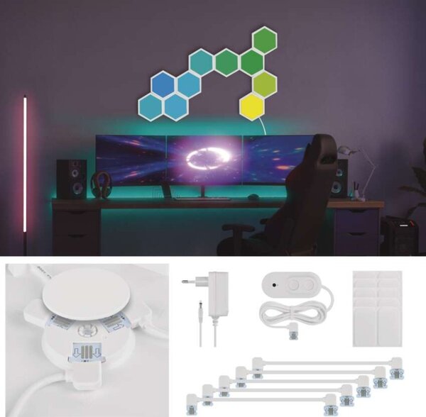 EMOS GoSmart LED svítidlo Hexagon, 10 dílů, 19 W, RGB, stmívatelné, WiFi 1555022000