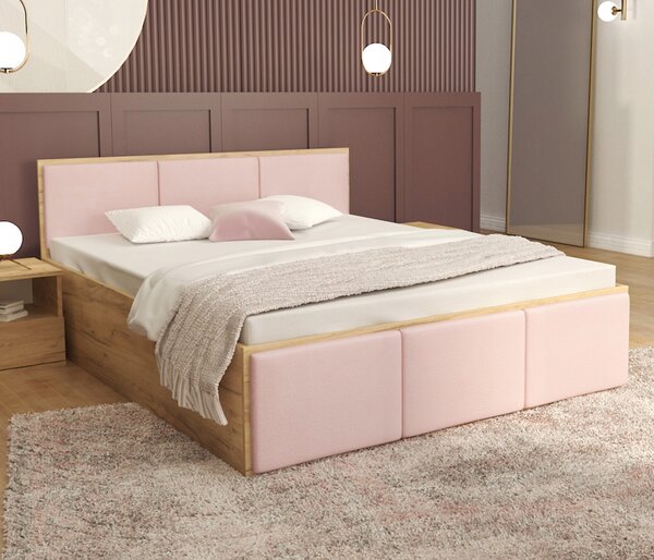 Manželská postel PANAMA T 140x200 se zvedacím dřevěným roštem DUB RŮŽOVÁ