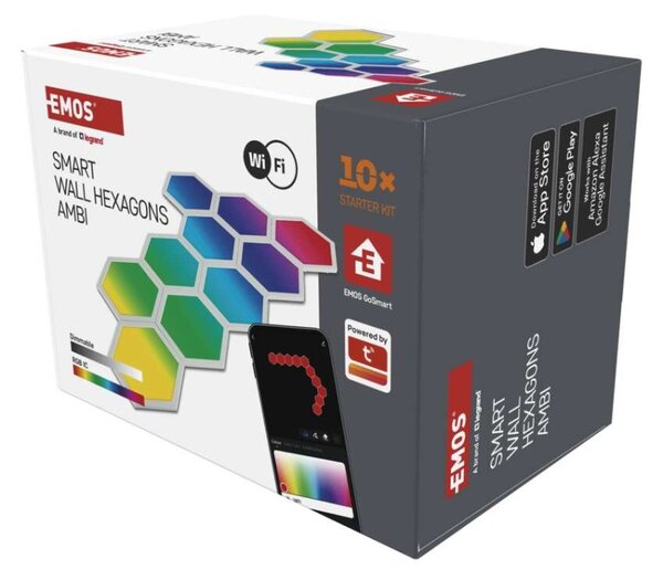 EMOS GoSmart LED svítidlo Hexagon, 10 dílů, 19 W, RGB, stmívatelné, WiFi 1555022000