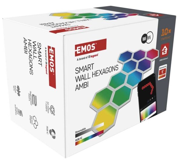 EMOS GoSmart LED svítidlo Hexagon, 10 dílů, 19 W, RGB, stmívatelné, WiFi 1555022000