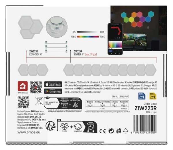 EMOS GoSmart LED svítidlo Hexagon, 3 díly, 5,4 W, RGB, stmívatelné, WiFi 1555223000
