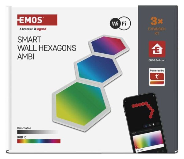 EMOS GoSmart LED svítidlo Hexagon, 3 díly, 5,4 W, RGB, stmívatelné, WiFi 1555223000