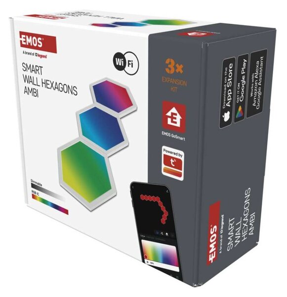 EMOS GoSmart LED svítidlo Hexagon, 3 díly, 5,4 W, RGB, stmívatelné, WiFi 1555223000