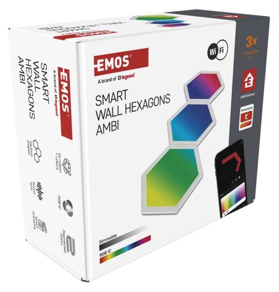 EMOS GoSmart LED svítidlo Hexagon, 3 díly, 5,4 W, RGB, stmívatelné, WiFi 1555223000