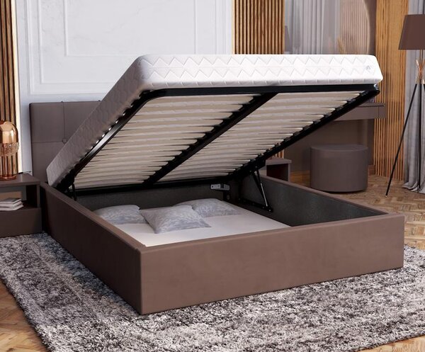 Čalouněná postel RINO 90x200 cm s kovovým roštem hnědá